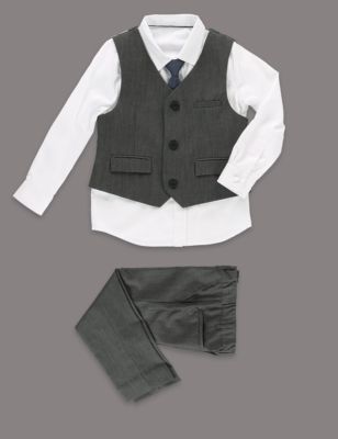 4 Piece Waistcoat, Shirt, Tie & Supercrease&trade; Trousers Outfit &#40;1-10 Years&#41;